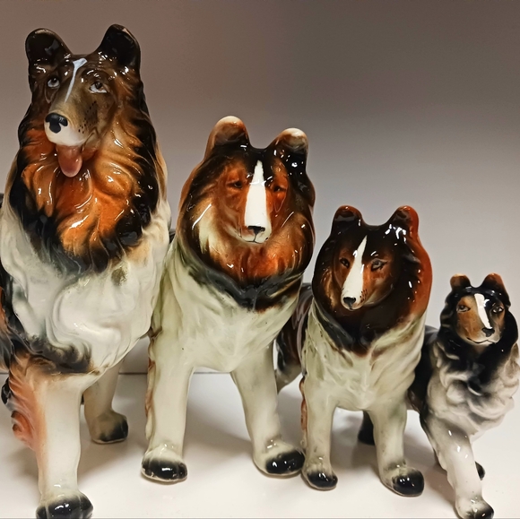 Vintage Antique Porcelain Collie Lassie Dog Figurines Puppy K9 - Picture 1 of 3